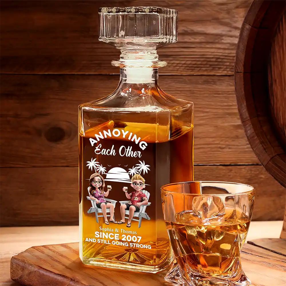 Annoying Each Other - Personalized Square Whiskey Bottle - Image 2