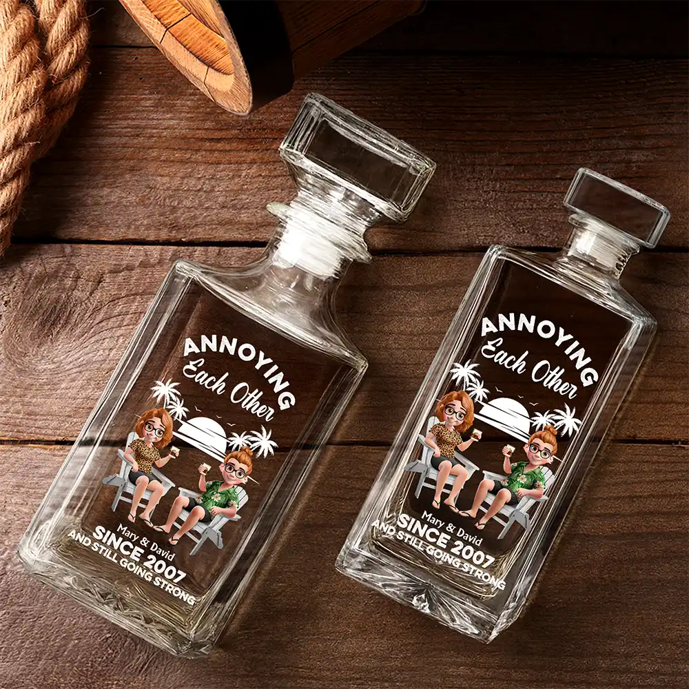 Annoying Each Other - Personalized Square Whiskey Bottle - Image 3