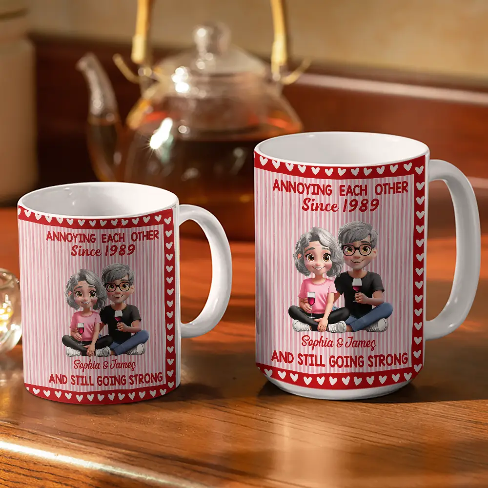 Annoying Each Other Since Couple Stripe Style - Personalized White Edge-to-Edge Mug - Image 3