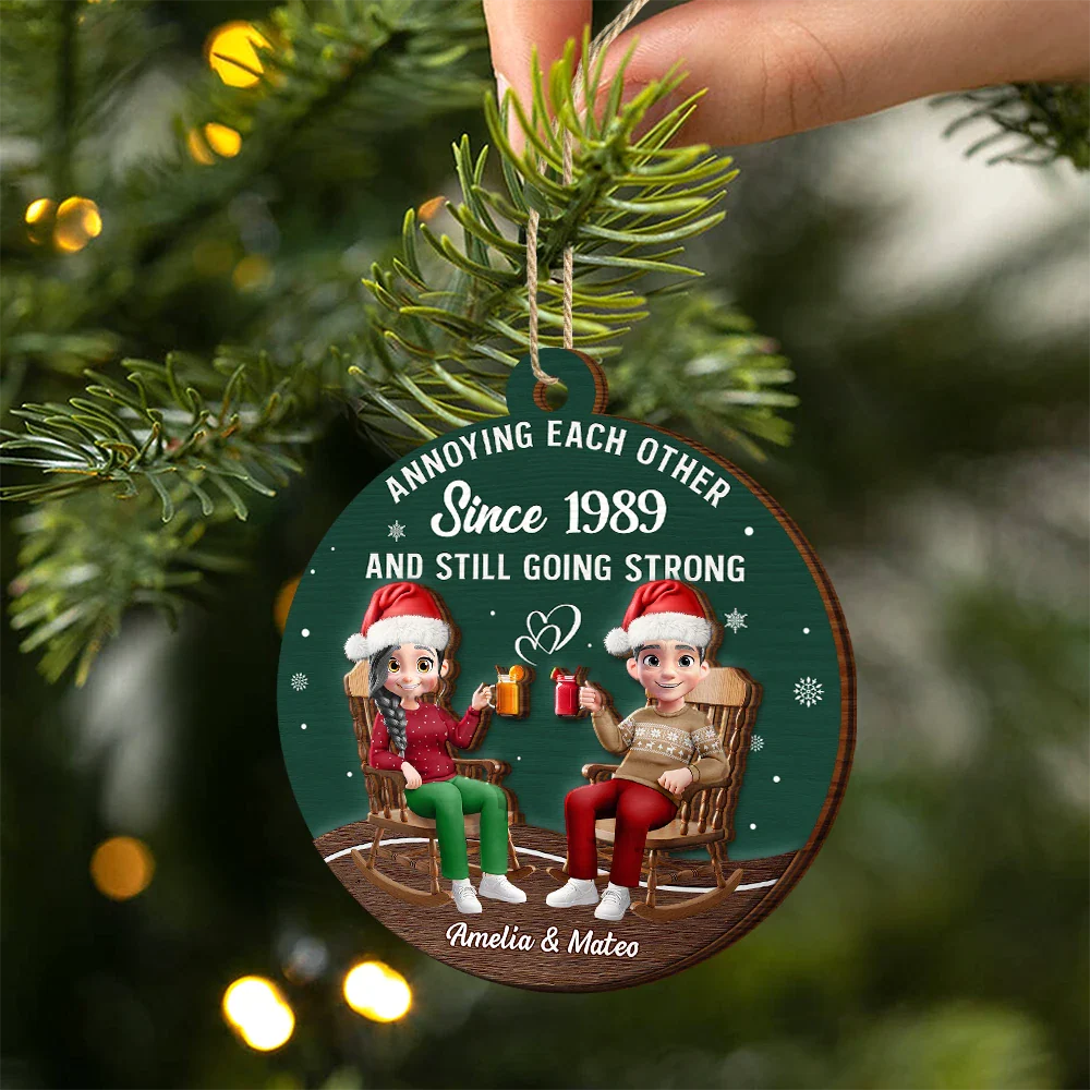 Annoying Each Other Since Loving Couple - Personalized 2-Layered Wooden Ornament - Image 2