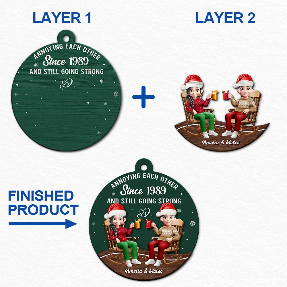 Annoying Each Other Since Loving Couple - Personalized 2-Layered Wooden Ornament - Image 6