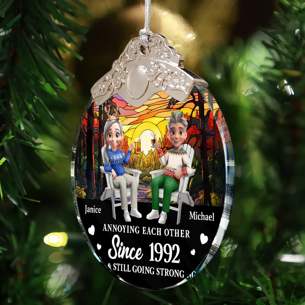 Annoying Each Other Since Loving Couple - Personalized Glass Ornament With Silver Cap - Image 4