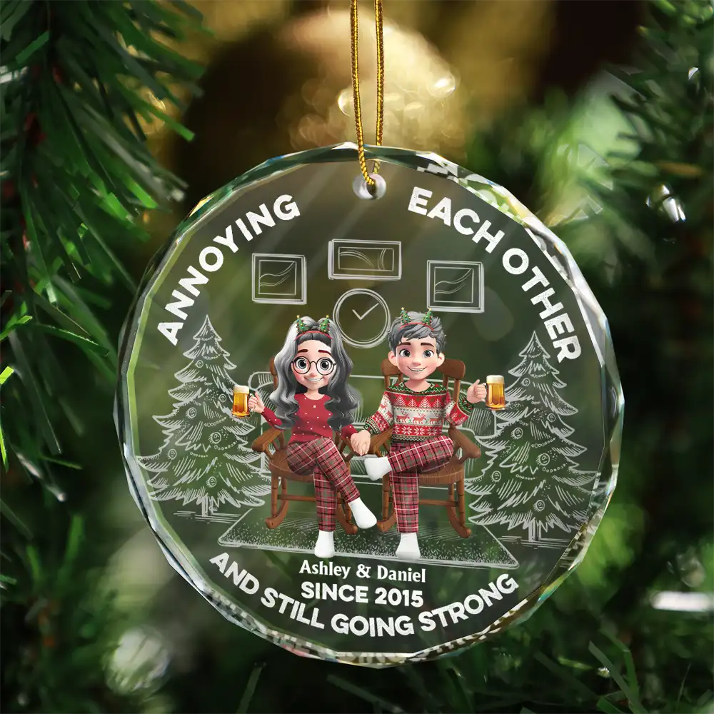 Annoying Each Other Since - Personalized Circle Glass Ornament - Image 3