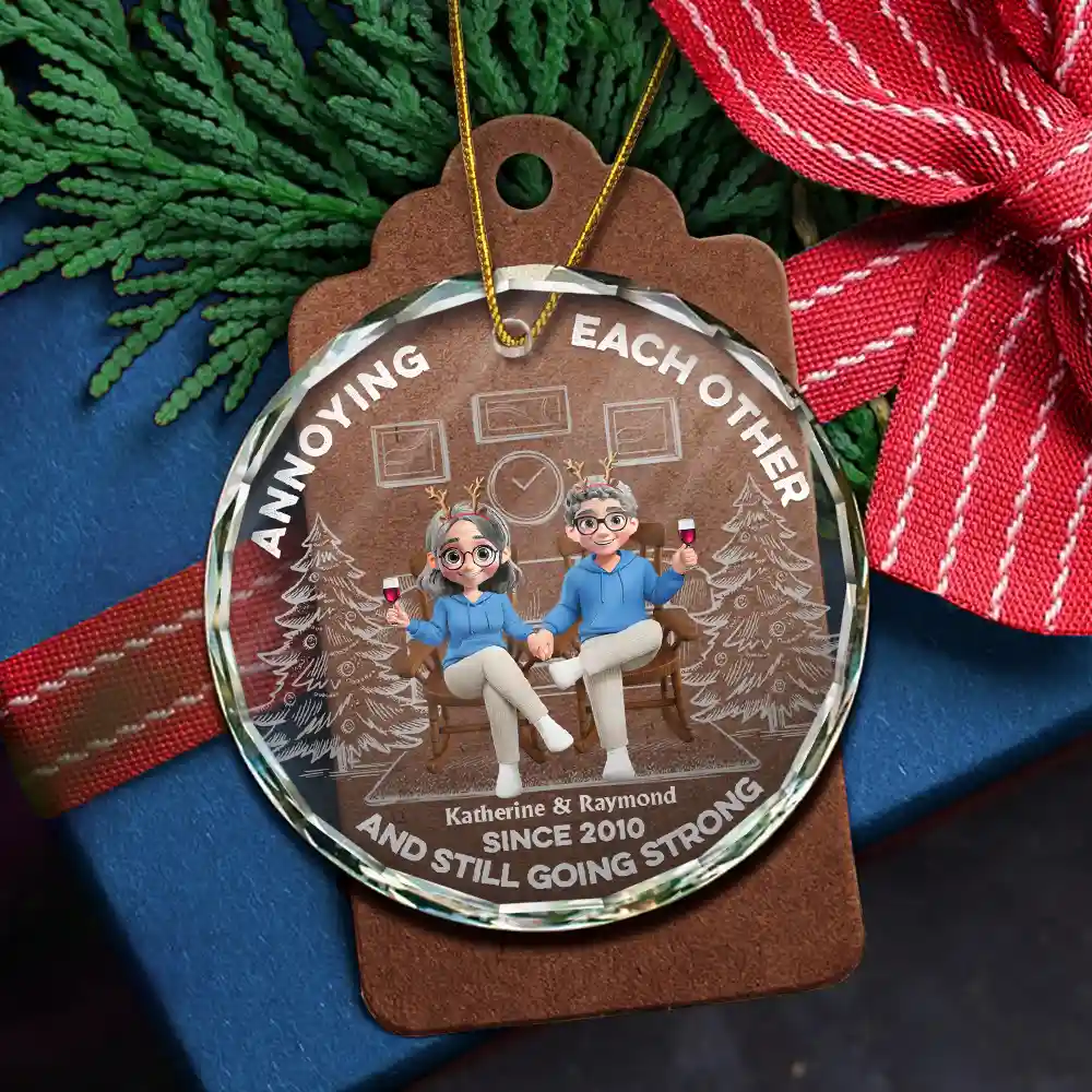 Annoying Each Other Since - Personalized Circle Glass Ornament - Image 5