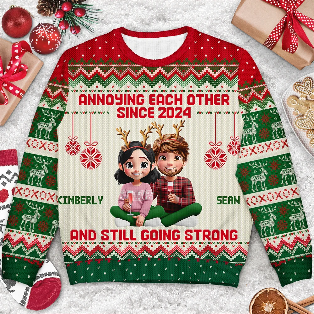 Annoying Each Other Since Year 3D Effect Couple - Personalized Unisex Ugly Sweater - Image 3