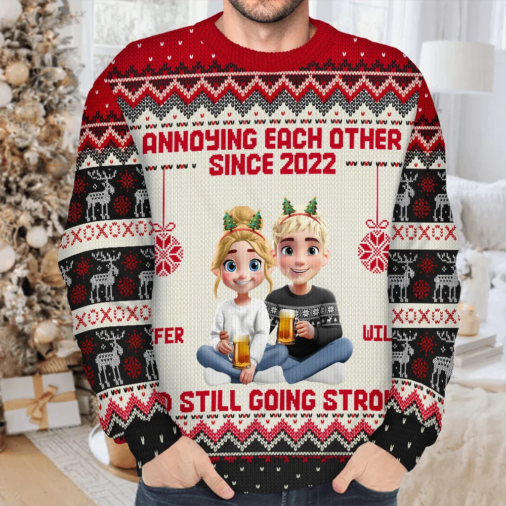 Annoying Each Other Since Year 3D Effect Couple - Personalized Unisex Ugly Sweater - Image 4