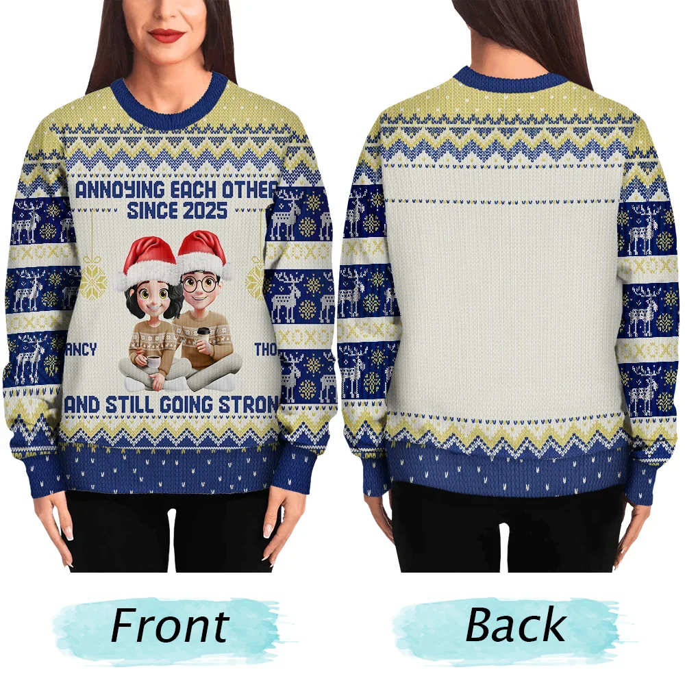 Annoying Each Other Since Year 3D Effect Couple - Personalized Unisex Ugly Sweater - Image 5