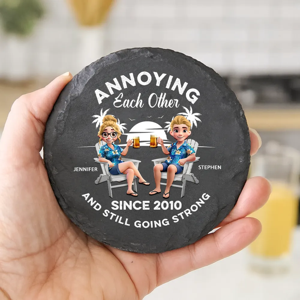 Annoying Since Funny Couple - Personalized Slate Coaster - Image 4