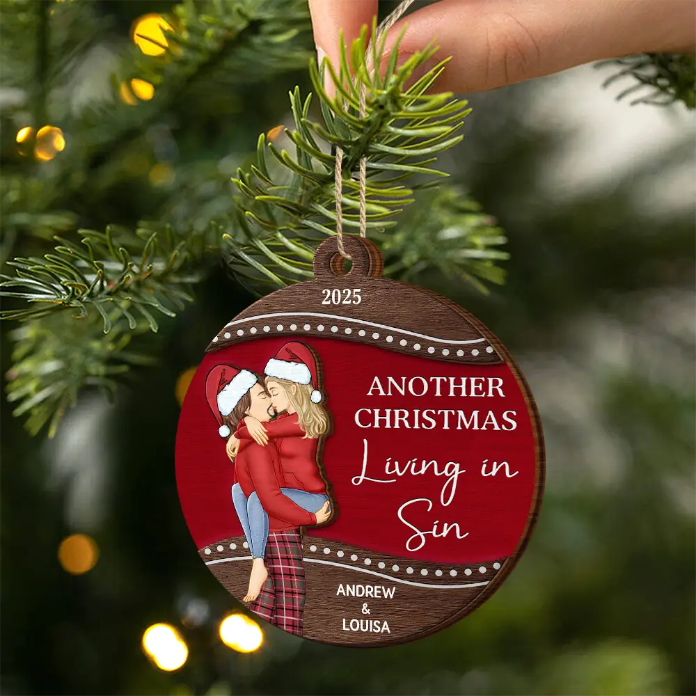 Another Christmas Living In Sin - Personalized 2-Layered Wooden Ornament - Image 2