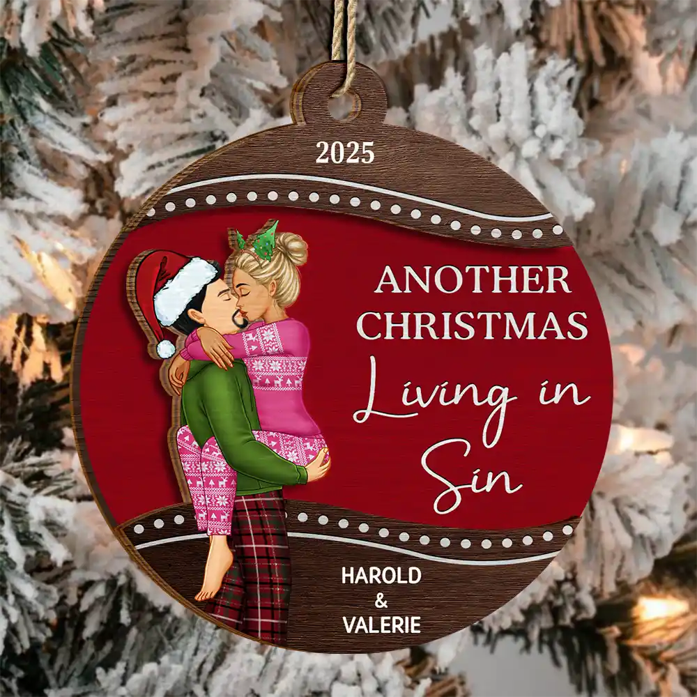 Another Christmas Living In Sin - Personalized 2-Layered Wooden Ornament - Image 3