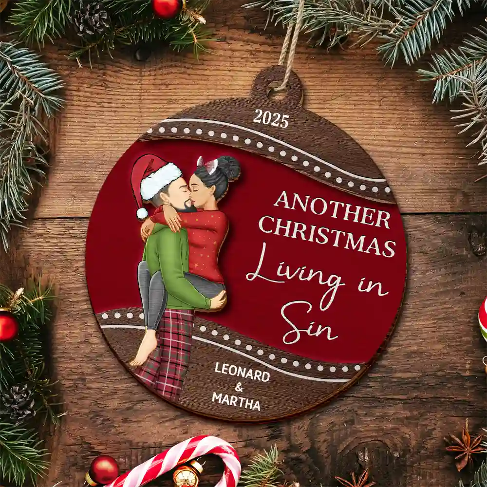 Another Christmas Living In Sin - Personalized 2-Layered Wooden Ornament - Image 4
