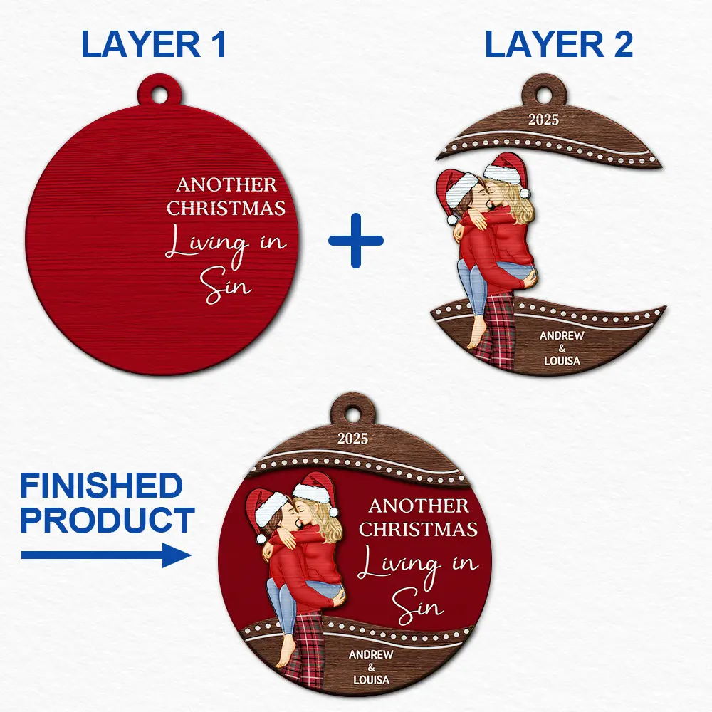 Another Christmas Living In Sin - Personalized 2-Layered Wooden Ornament - Image 6