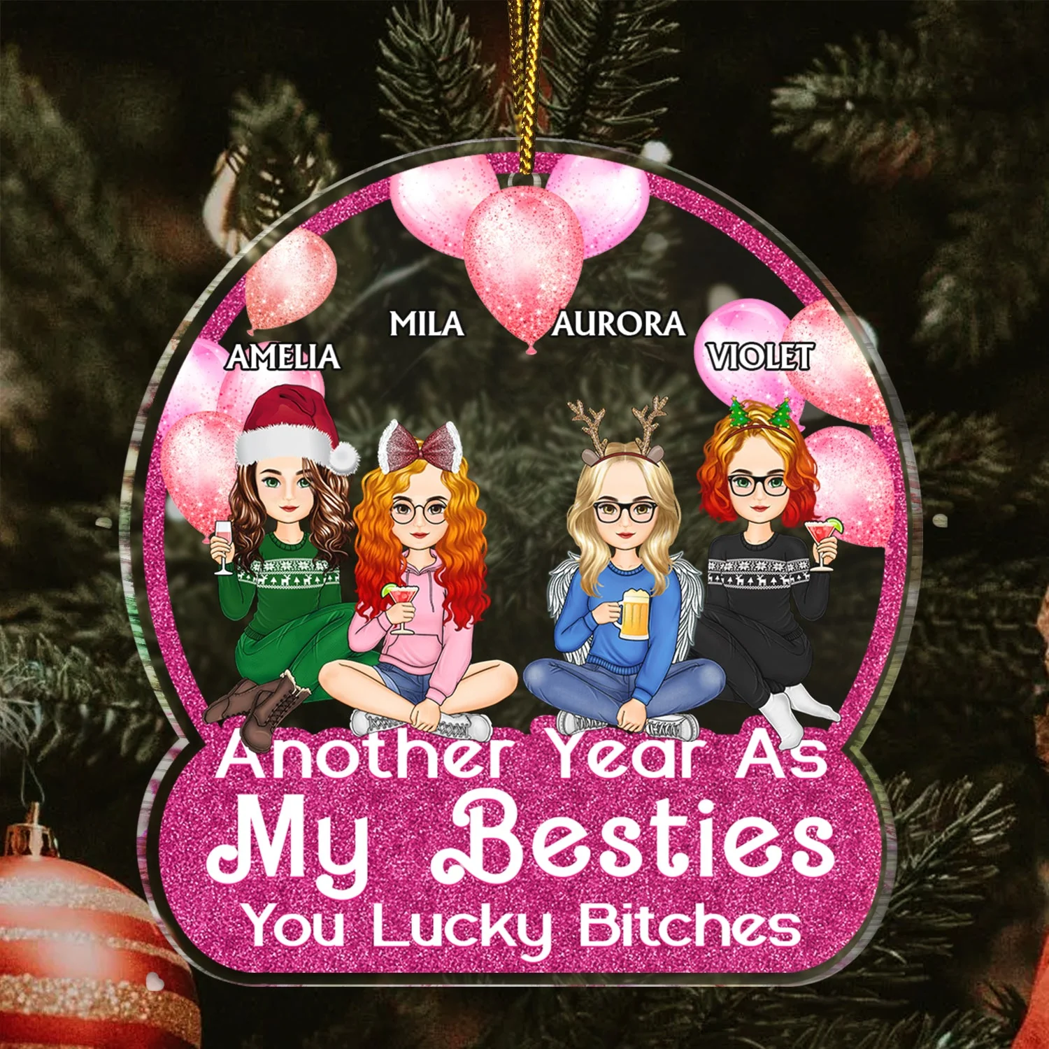 Another Year As My Bestie - Christmas Gifts For Besties, Friends - Personalized Custom Shaped Acrylic Ornament - Image 3
