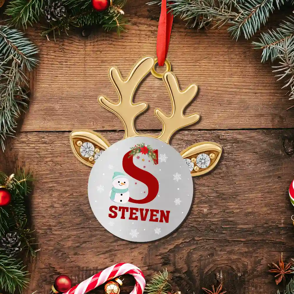Antler Christmas - Personalized Metal Ornament - Image 5