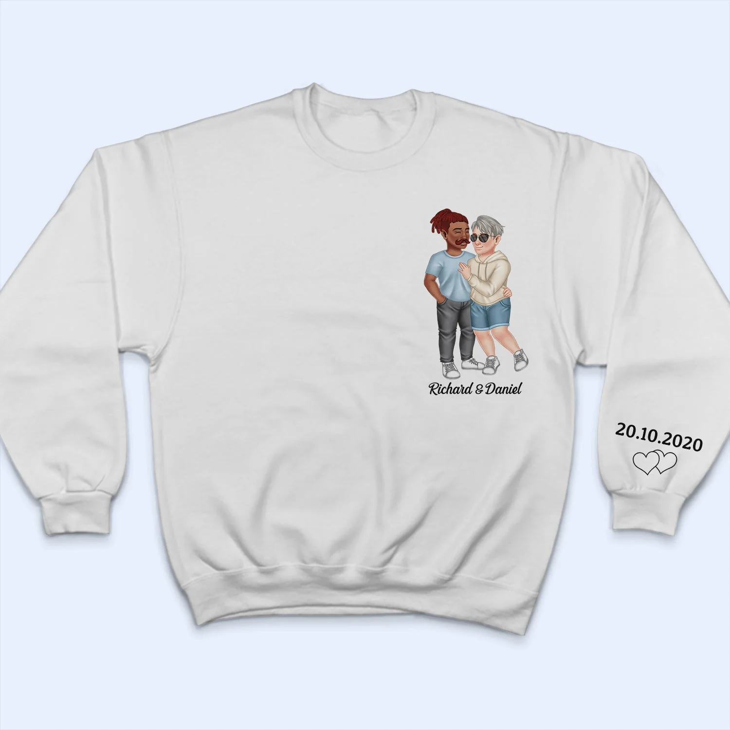Arm In Arm Couple - Gift For Couples, Husband, Wife - Personalized Sweatshirt With Sleeve Imprint - Image 3