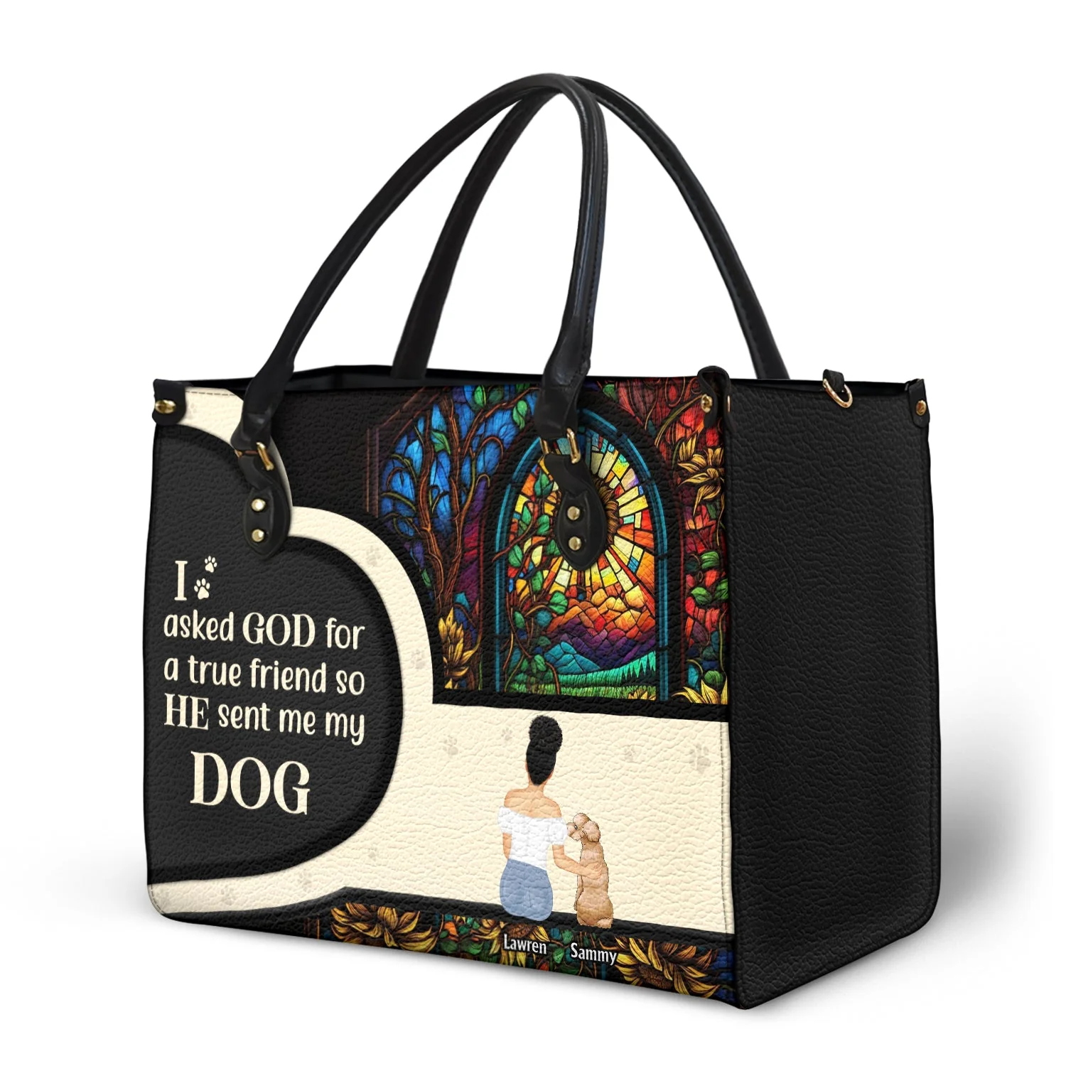 Asked God For A True Friend - Gift For Dog Mom - Personalized Leather Bag - Image 2