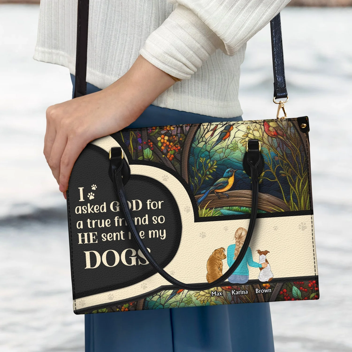 Asked God For A True Friend - Gift For Dog Mom - Personalized Leather Bag - Image 3
