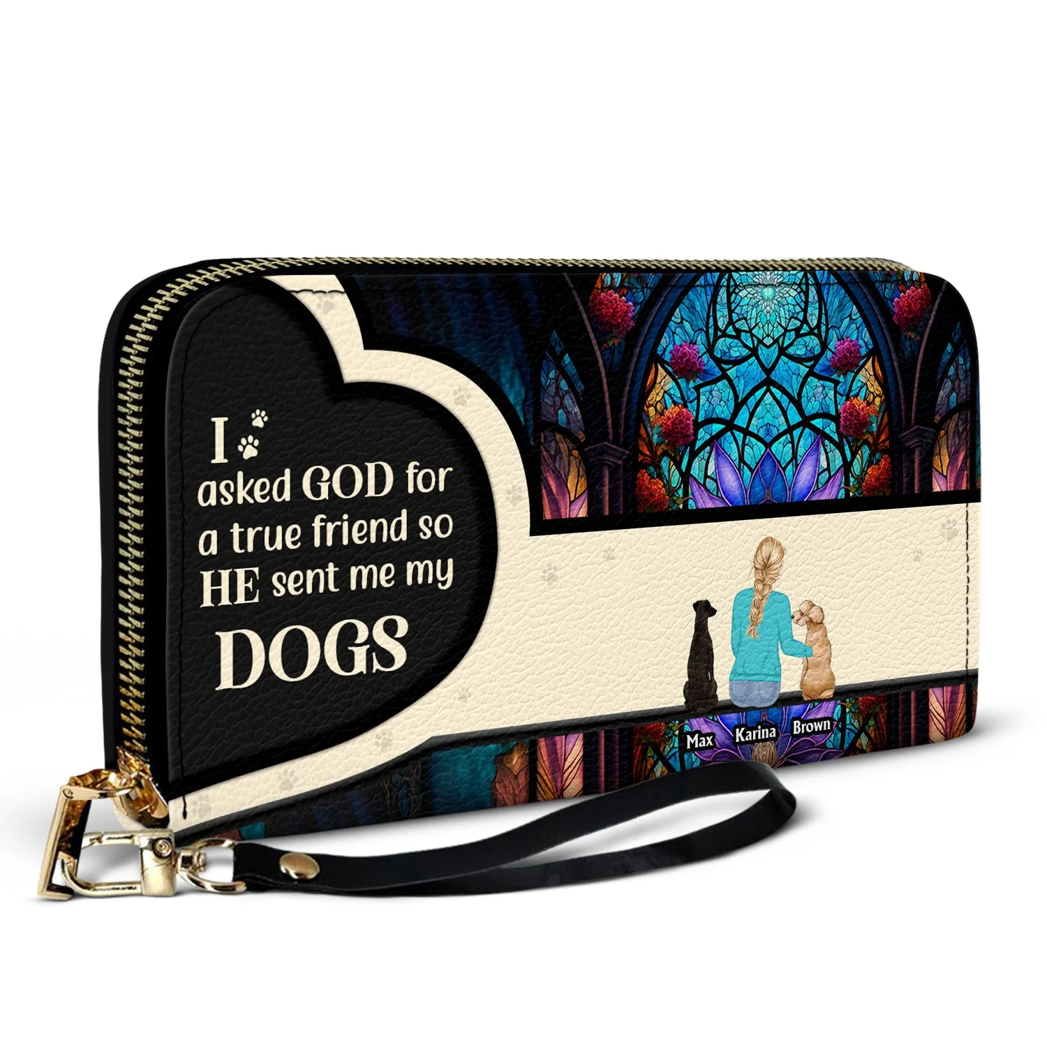 Asked God For A True Friend - Gift For Dog Mom - Personalized Leather Long Wallet - Image 2