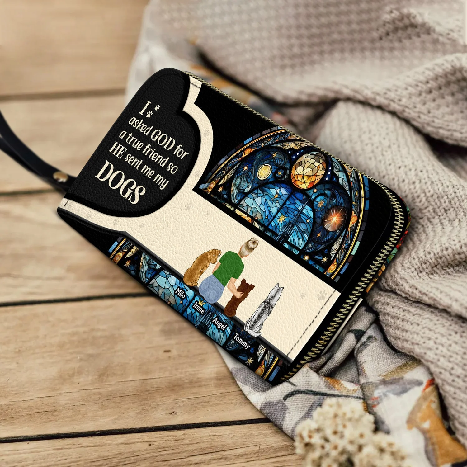 Asked God For A True Friend - Gift For Dog Mom - Personalized Leather Long Wallet - Image 4