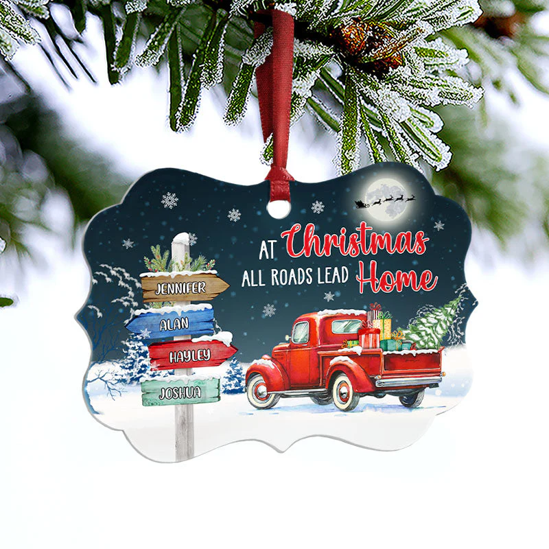 At Christmas All Roads Lead Home - Christmas Gift For Family - Personalized Custom Wooden Ornament, Aluminum Ornament - Image 5