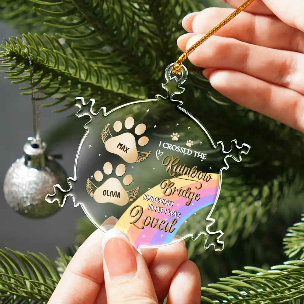 At The Rainbow Bridge - Personalized Snowflakes Shaped Glass Ornament - Image 2