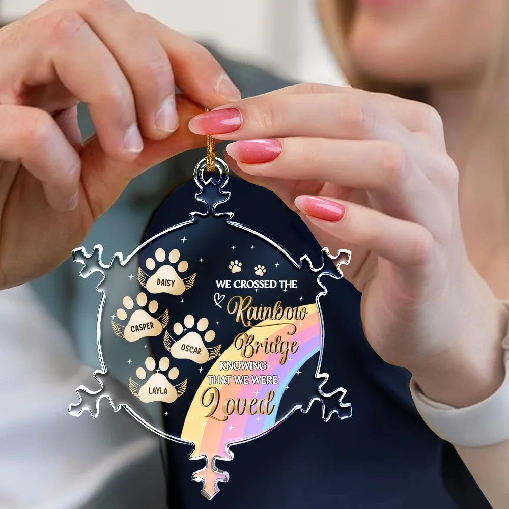 At The Rainbow Bridge - Personalized Snowflakes Shaped Glass Ornament - Image 4