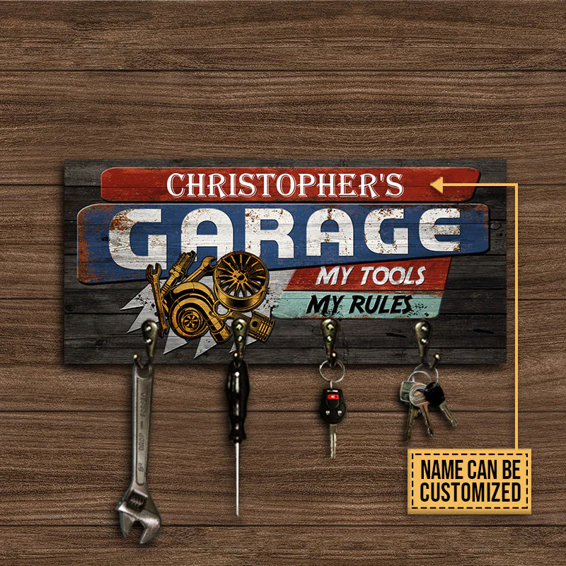 Auto Mechanic Garage Tool Hook Rack My Tools My Rules Personalized Custom Wood Key Holder - Image 3