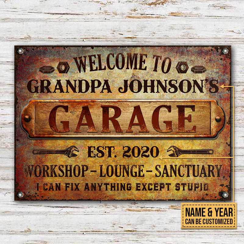 Auto Mechanic Rustic Garage Except Stupid Custom Classic Metal Signs, Grandpa Gift, Auto Mechanic Gift - Image 3