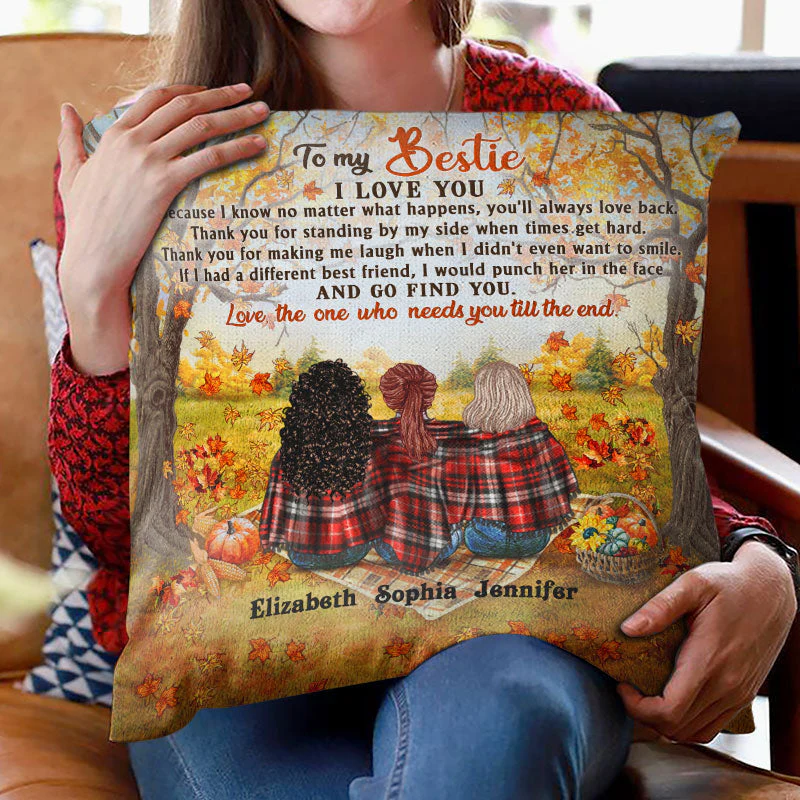 Autumn Flannel Best Friends I Love You Best Friends & Everything Nice - Personalized Custom Pillow - Image 2