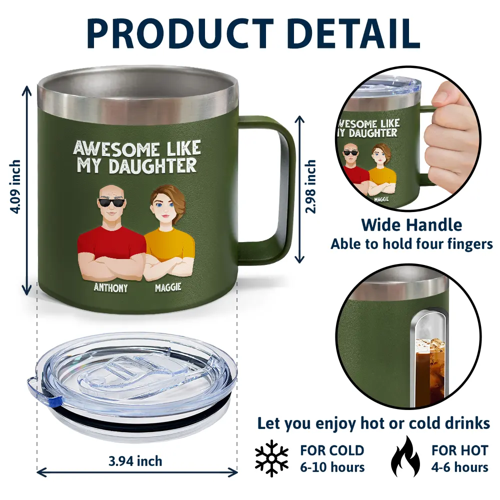 Awesome Like My Daughter - Personalized 14oz Stainless Steel Tumbler With Handle - Image 4