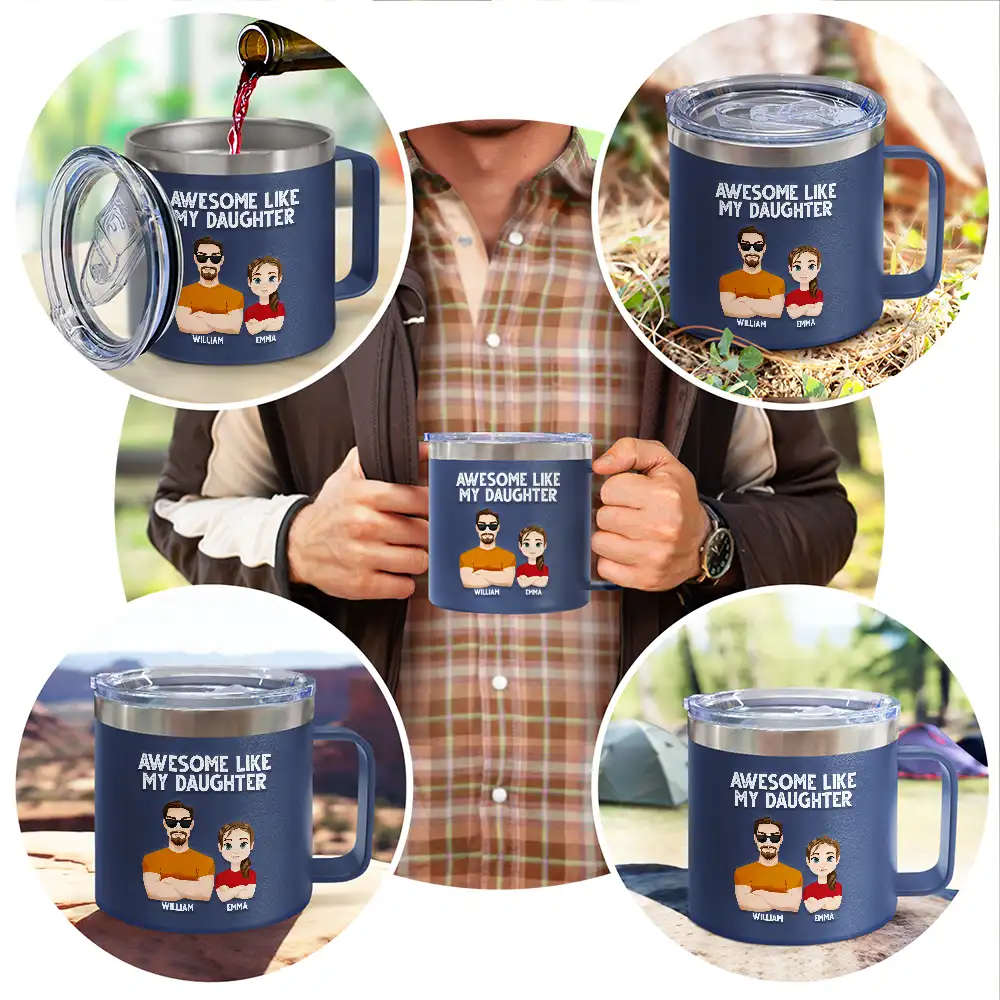 Awesome Like My Daughter - Personalized 14oz Stainless Steel Tumbler With Handle - Image 5