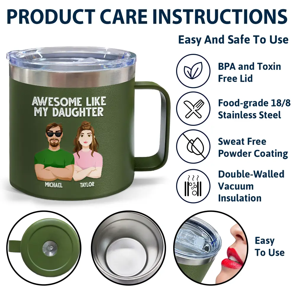 Awesome Like My Daughter - Personalized 14oz Stainless Steel Tumbler With Handle - Image 6
