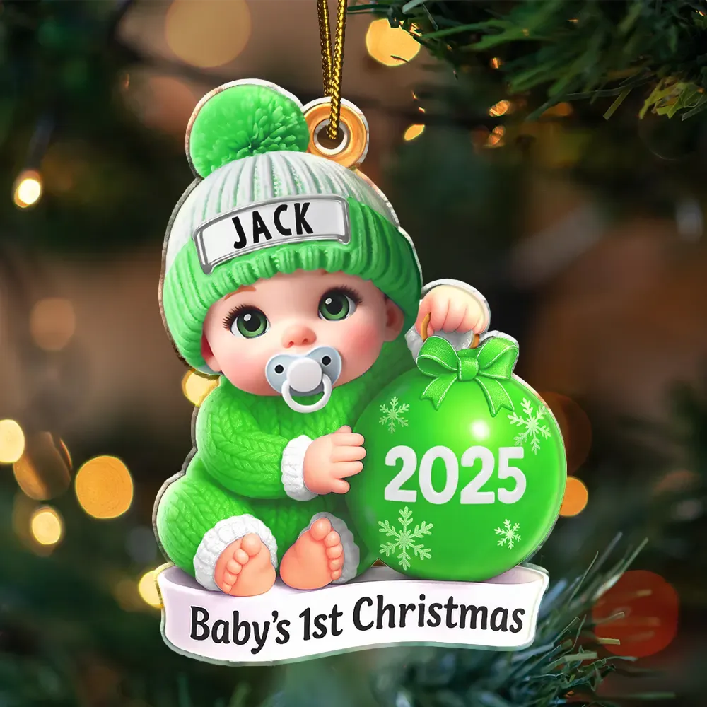 Baby Beside Christmas Bauble First Christmas 3D Effect - Personalized Custom Shaped Acrylic Ornament - Image 3