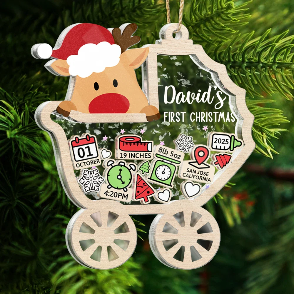 Baby Carriage New Baby Information Keepsake - Personalized 3-Layered Acrylic Shaker Ornament - Image 6