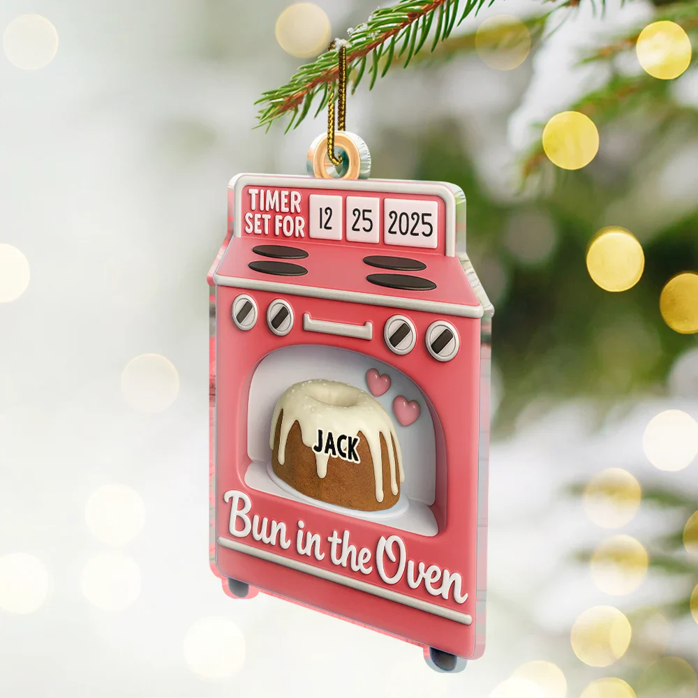 Baby Expecting Pregnancy Gift Bun In The Oven - Personalized Custom Shaped Acrylic Ornament - Image 2
