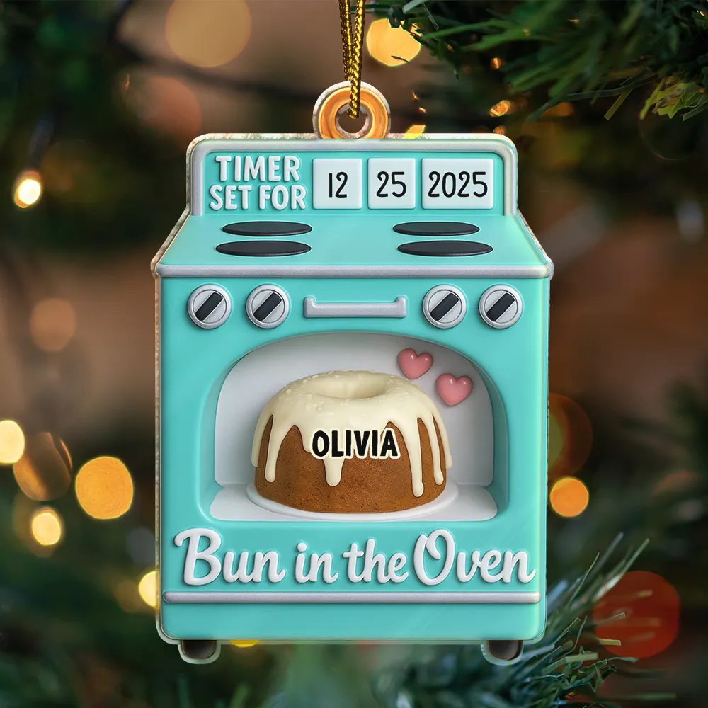 Baby Expecting Pregnancy Gift Bun In The Oven - Personalized Custom Shaped Acrylic Ornament - Image 3