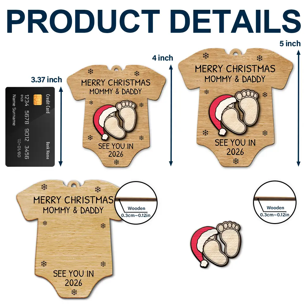 Baby Expecting See You In 2026 Onesie Shaped - Personalized 2-Layered Wooden Ornament - Image 6