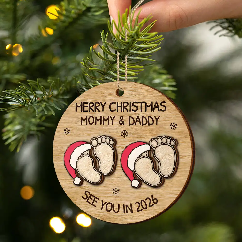 Baby Expecting See You In 2026 - Personalized 2-Layered Wooden Ornament - Image 2