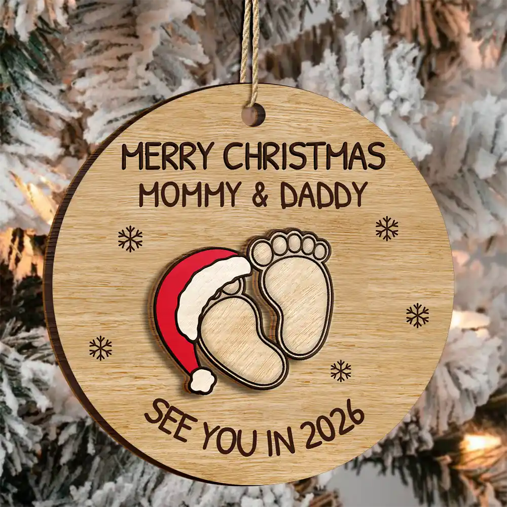 Baby Expecting See You In 2026 - Personalized 2-Layered Wooden Ornament - Image 3
