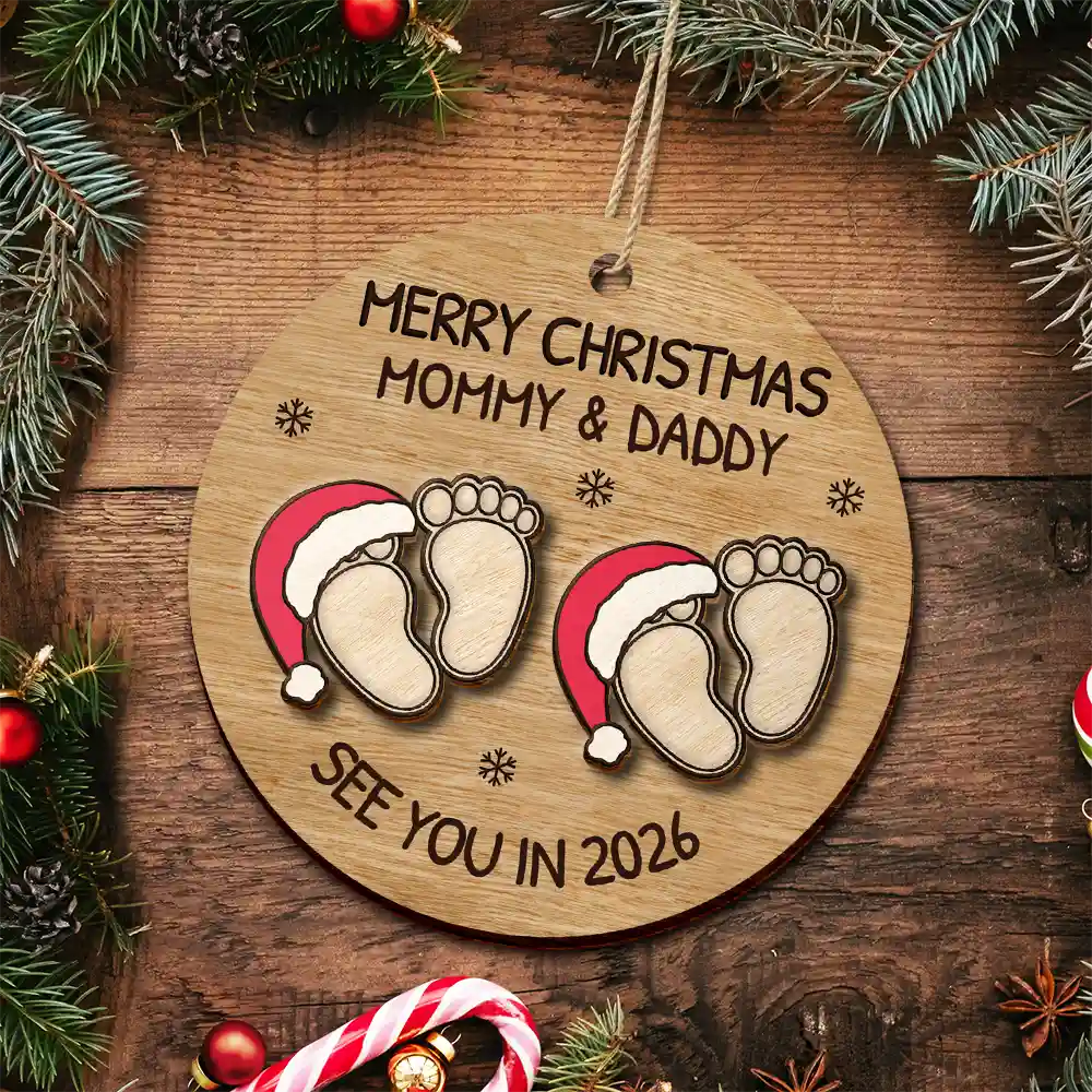 Baby Expecting See You In 2026 - Personalized 2-Layered Wooden Ornament - Image 4