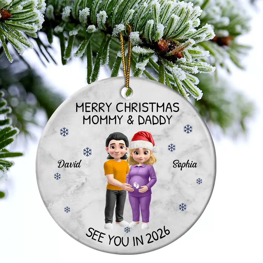 Baby Expecting See You In 2026 - Personalized Circle Ceramic Ornament - Image 4