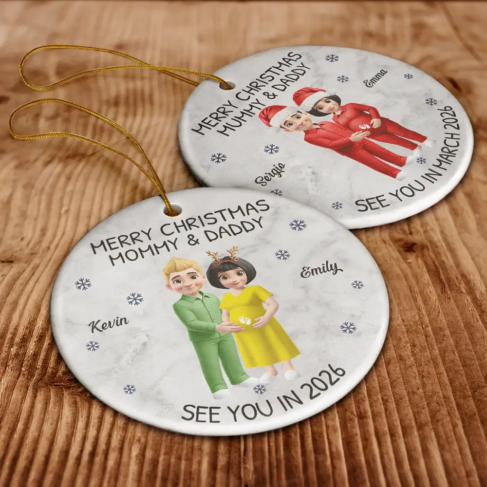 Baby Expecting See You In 2026 - Personalized Circle Ceramic Ornament - Image 6