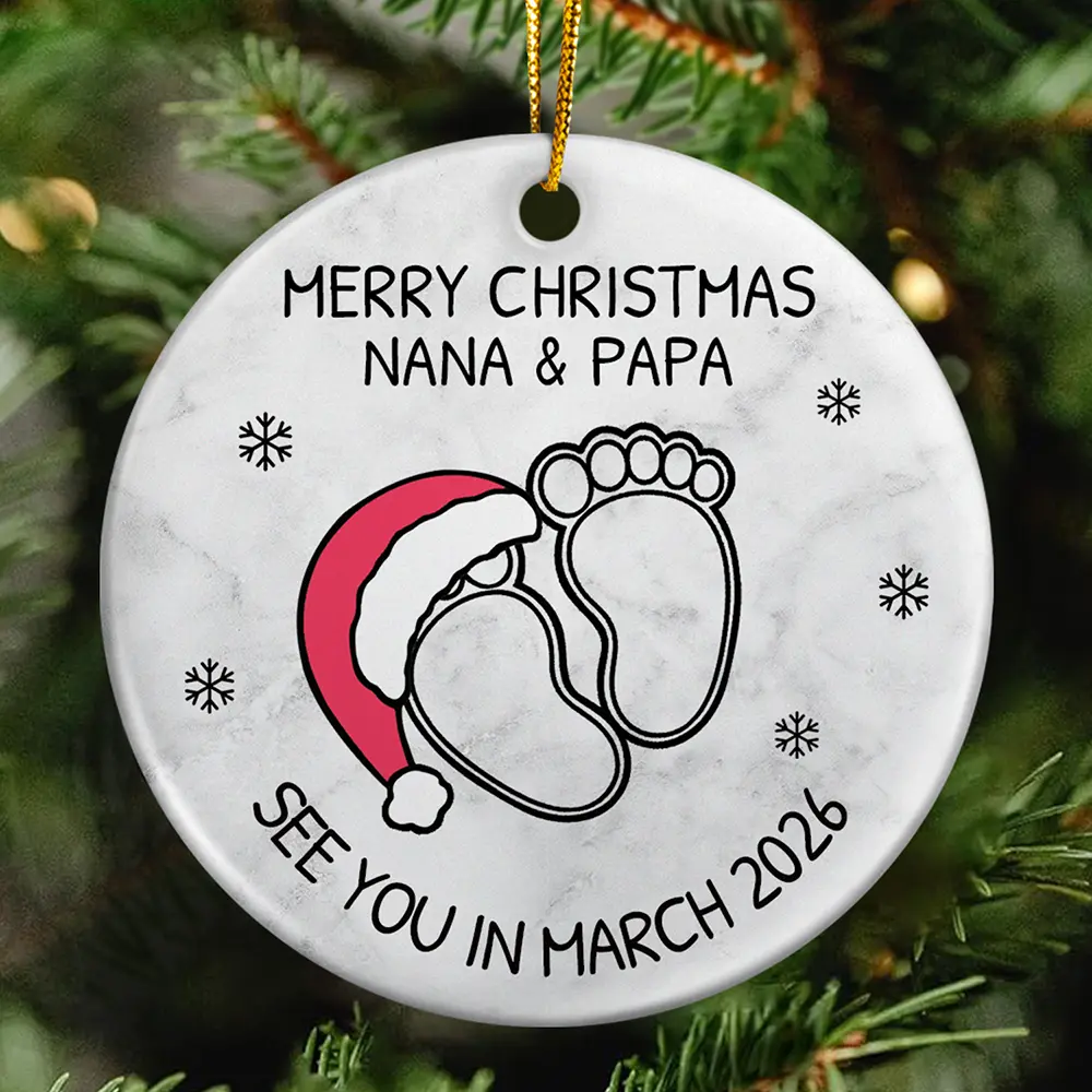 Baby Expecting See You In 2026 - Personalized Circle Ceramic Ornament - Image 2