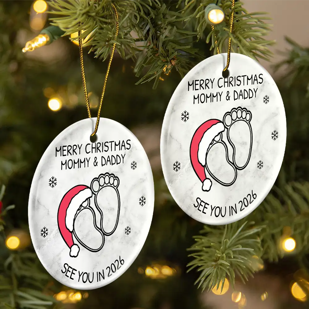 Baby Expecting See You In 2026 - Personalized Circle Ceramic Ornament - Image 3