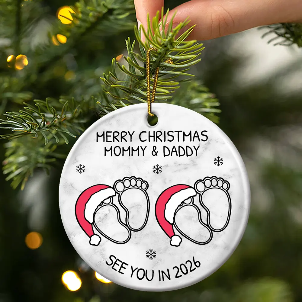 Baby Expecting See You In 2026 - Personalized Circle Ceramic Ornament - Image 4