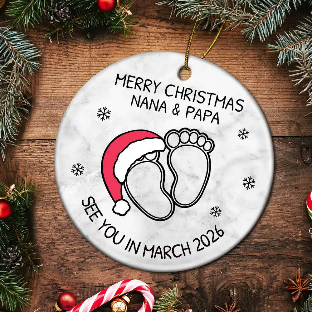 Baby Expecting See You In 2026 - Personalized Circle Ceramic Ornament - Image 6