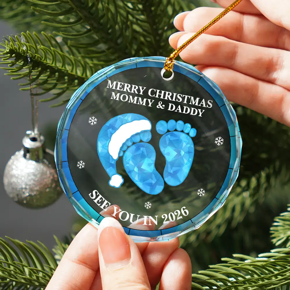 Baby Expecting See You In 2026 Stained Glass - Personalized Circle Glass Ornament - Image 2