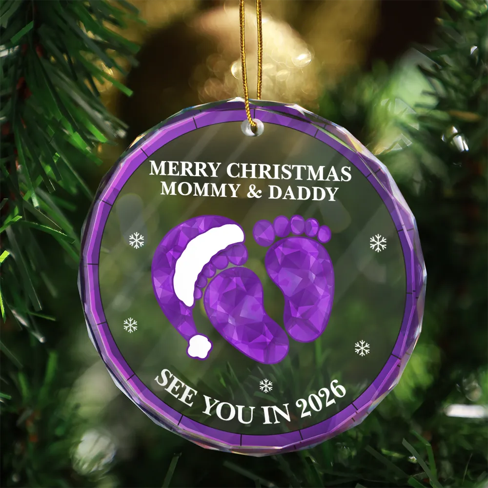 Baby Expecting See You In 2026 Stained Glass - Personalized Circle Glass Ornament - Image 3