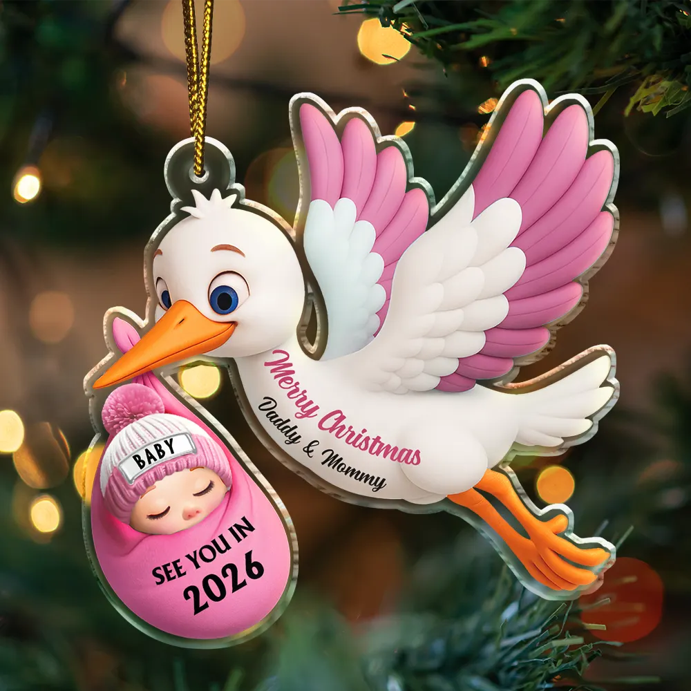 Baby Expecting Stork See You In - Personalized Custom Shaped Acrylic Ornament - Image 3