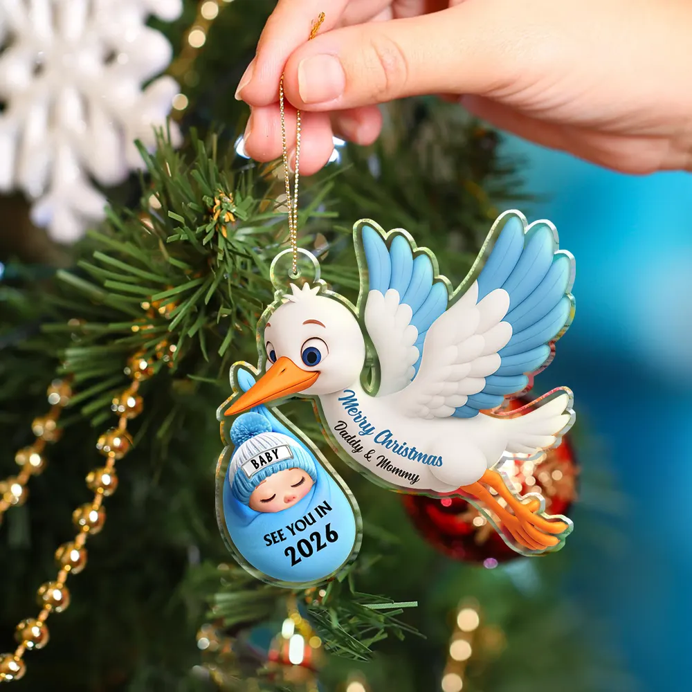 Baby Expecting Stork See You In - Personalized Custom Shaped Acrylic Ornament - Image 4